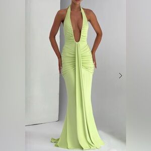 BabyBoo Rosetta Lime Halter Maxi Dress